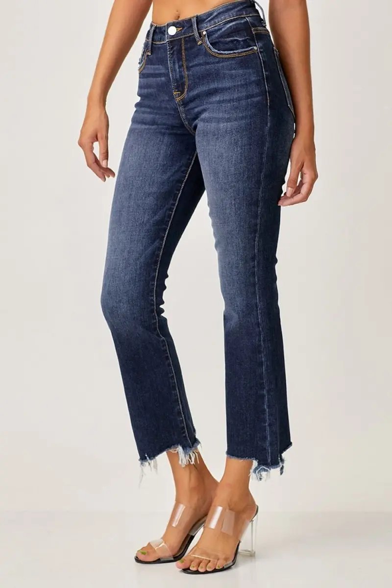 Risen Full Size Frayed Hem Cropped Straight Jeans for Women - Love Salve